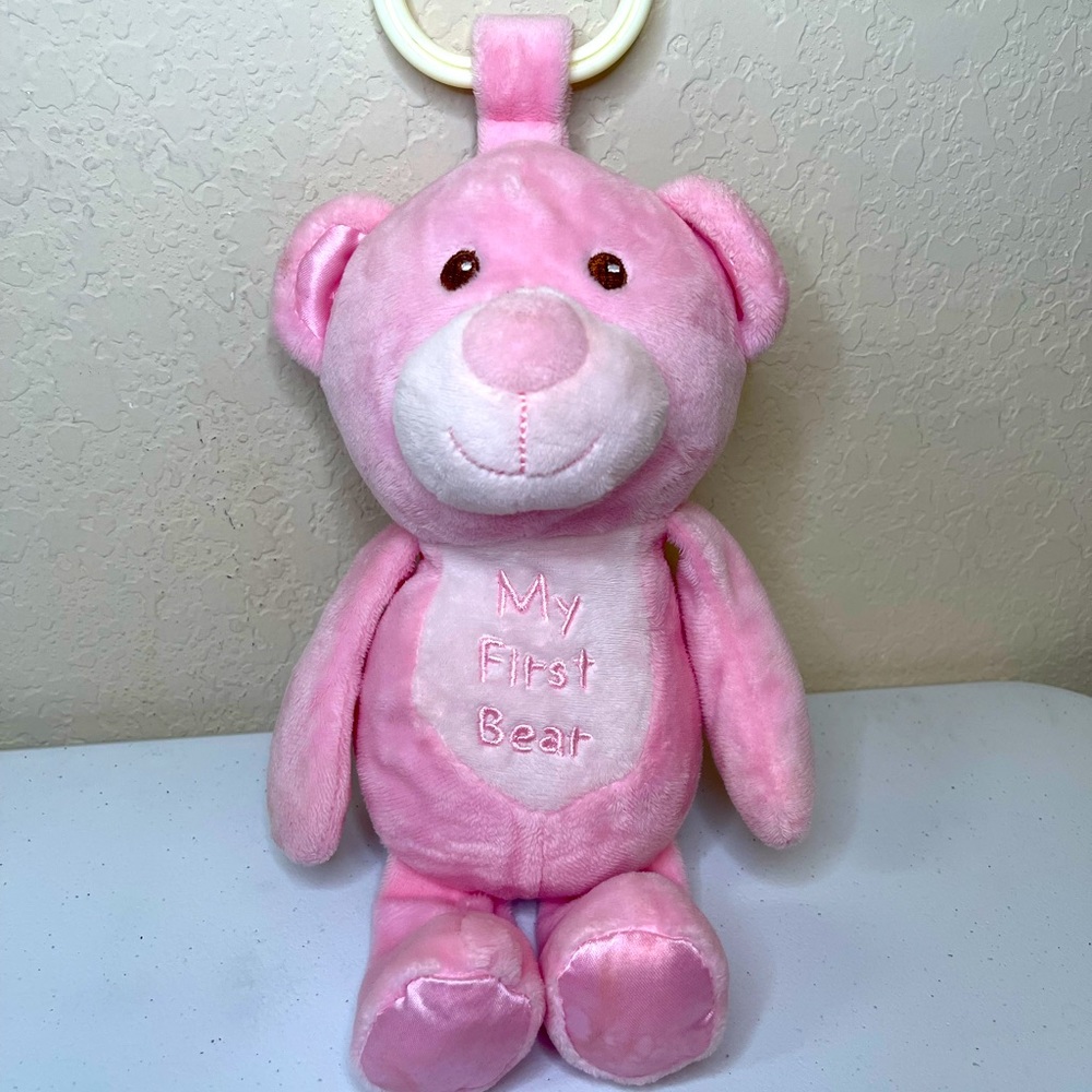 Kelly Baby My First Teddy Bear Pink Plush Rattle Toy 10" w/Clip KellyToy